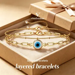 14K Gold Filled Evil Eye Anklet Set  Dainty Layered Beach Anklets for Women