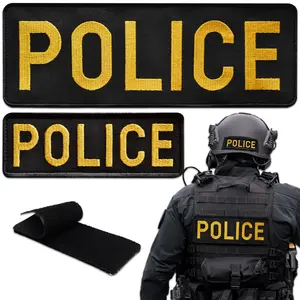 2Pcs Police Patch Set, Embroidered Yellow-on-Black Tactical Patches with Hook Backing for Vest, Jacket, Backpack, Hat, Dog Harness — Large & Small Sizes