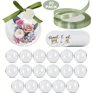 20pcs Clear Acrylic Spherical Gift Boxes, 7cm Fillable Display Containers, with Thank You Tags & Ribbons, for Weddings, Parties, Holidays, Elegant Gift Box