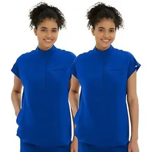 Medical Scrub Tops for Women - Soft Stretch Mandarin Collar Oversized Fit Scrub Shirts with 3 Pockets