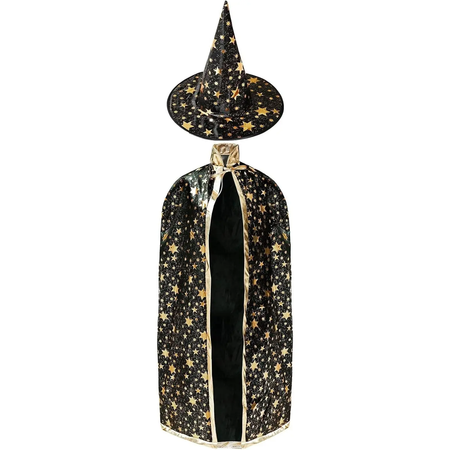 iGeeKid Adult Halloween Wizard Costume Set - 51" Cloak, Star Hat | Festive Cosplay Outfit for Parties, Roleplay, Halloween Costume