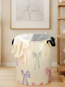 Durable Laundry Basket with Handle, Bow Print Design, Foldable Clothes Storage Bin, Large Capacity Toy Organizer for All Seasons, Convenient Handles, Laundry Hamper