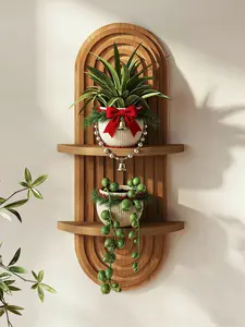 Bamworld Boho Wall Decor Brown Plant Wall Shelf, Mid Century Modern Decor Hanging Plant Shelf, 2-Tier Wooden Floating Shelves Shelving Unit for Home,  Living Room, Office Holding Planter Decoration christmas decorations , Christmas gifts Bamboo Decorative