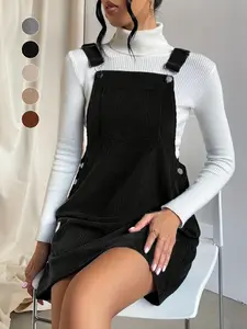 Women's Solid Color Lightweight Breathable Overalls Dress, Casual Fashionable Fitted Skirt for Daily Outdoor Wear, Women Dress for Summer