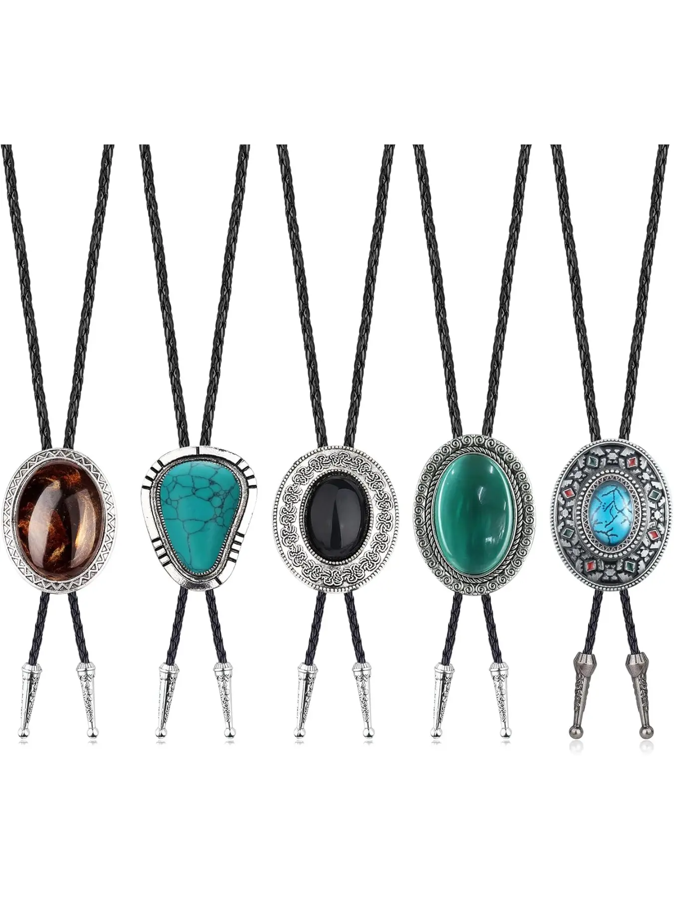 5 Pcs Handmade Bolo Tie for Men Western Cowboy PU Leather Necktie Boho Casual Tie Halloween Costume Accessories for Men Women Adjustable Tie
