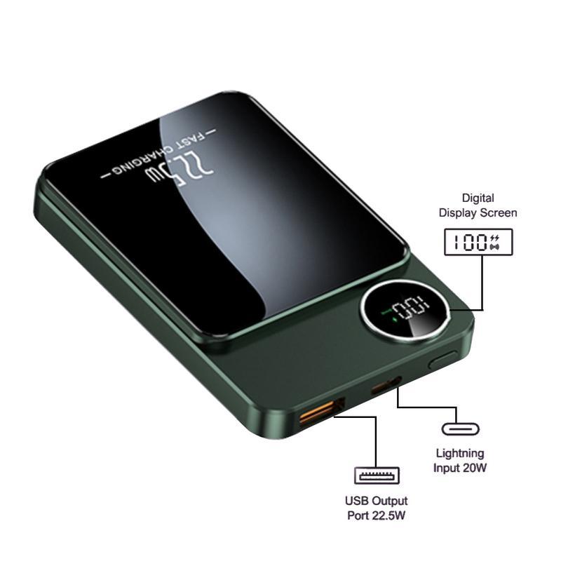 10000mAh Power Banck Portable Wireless Power Bank for Music Festival, 22.5W Magnetic Fast Charging Mobile Charger, Digital Display 5000mAh Power Bank, Phone Accessories