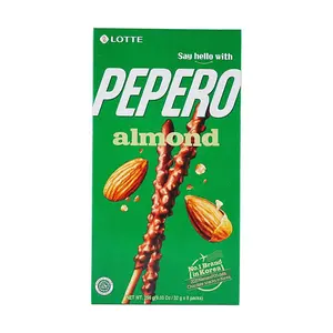 LOTTE Pepero Almond Chocolate Cookie Sticks 8 Packs - Korean Snack, Stray Kids Official Merch, Crunchy Biscuits, Sweet Treat Endorsed Merchandise