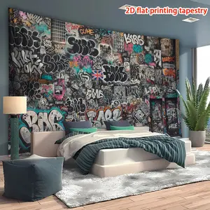 Street Graffiti Style Wall Tapestry, 1 piece, office building backdrop, holiday gift, suitable for living room, bedroom, dormitory, home party decoration, indoor and outdoor celebrations