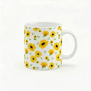 Aesthetic Floral Ceramic Coffee Mug 11oz  Cute Sunflower & Wildflower Tea Cup, Cottagecore Spring Gift for Women Mom