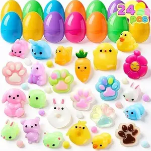 24Pcs PreFilled Easter Eggs with Cute Squishy Mochi Toys |   Easter Egg Hunt MustHave, Basket Stuffer, Stress Relief Toy, Classroom Prize  Kids Party Favor Gifts