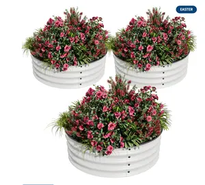 Durable Round Metal Raised Garden Bed Kit – 3PCS 2x1FT Galvanized Planter Boxes, Open Bottom Design, Rust & Corrosion Resistant, Safe Rubber Edge, Easy Assembly – For Vegetables, Fruits, Flowers – 3-piece set, 2*1FT, White