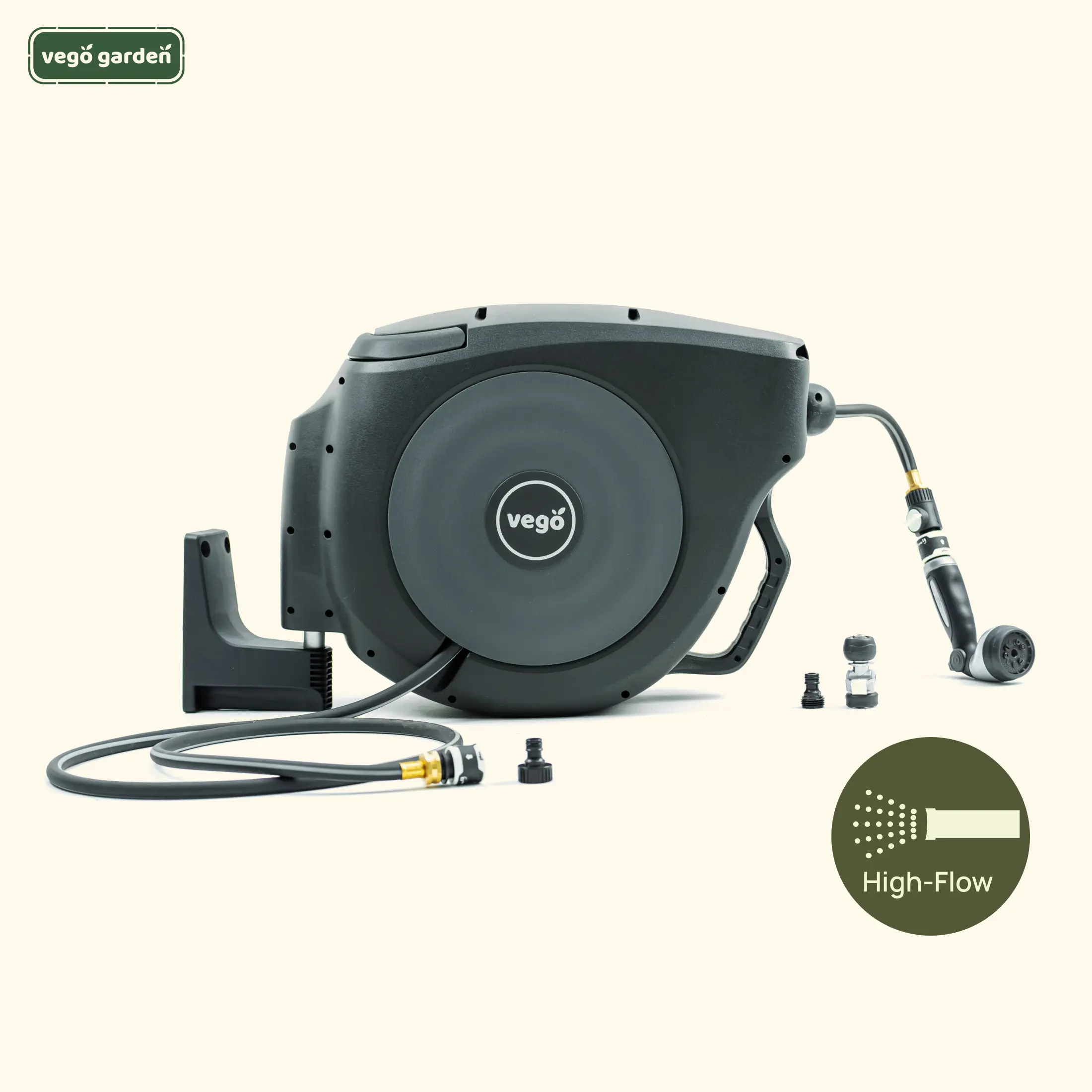 Vego Garden Hi-Flow Retractable Hose Reel Set with Adjustable Sprinkler for Easy Garden Watering and Car Washing