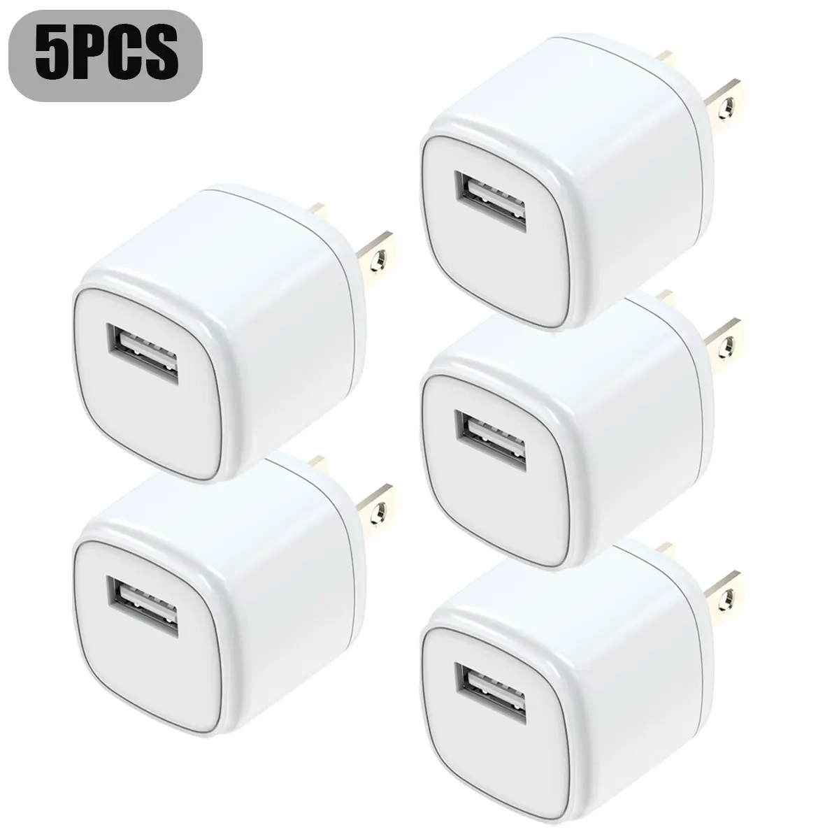 USB Charger, 5V-1A Wall-Mounted USB-A Power Adapter, 3/4/5/6/7-Pack USB Charging Case, Compatible for iPhone 17/16/15/14/13/12/11/XR/XS/8 Plus/SE, Samsung Galaxy S26+/S25/S24/S23 Ultra/S22/S21/S10/S9 Portable