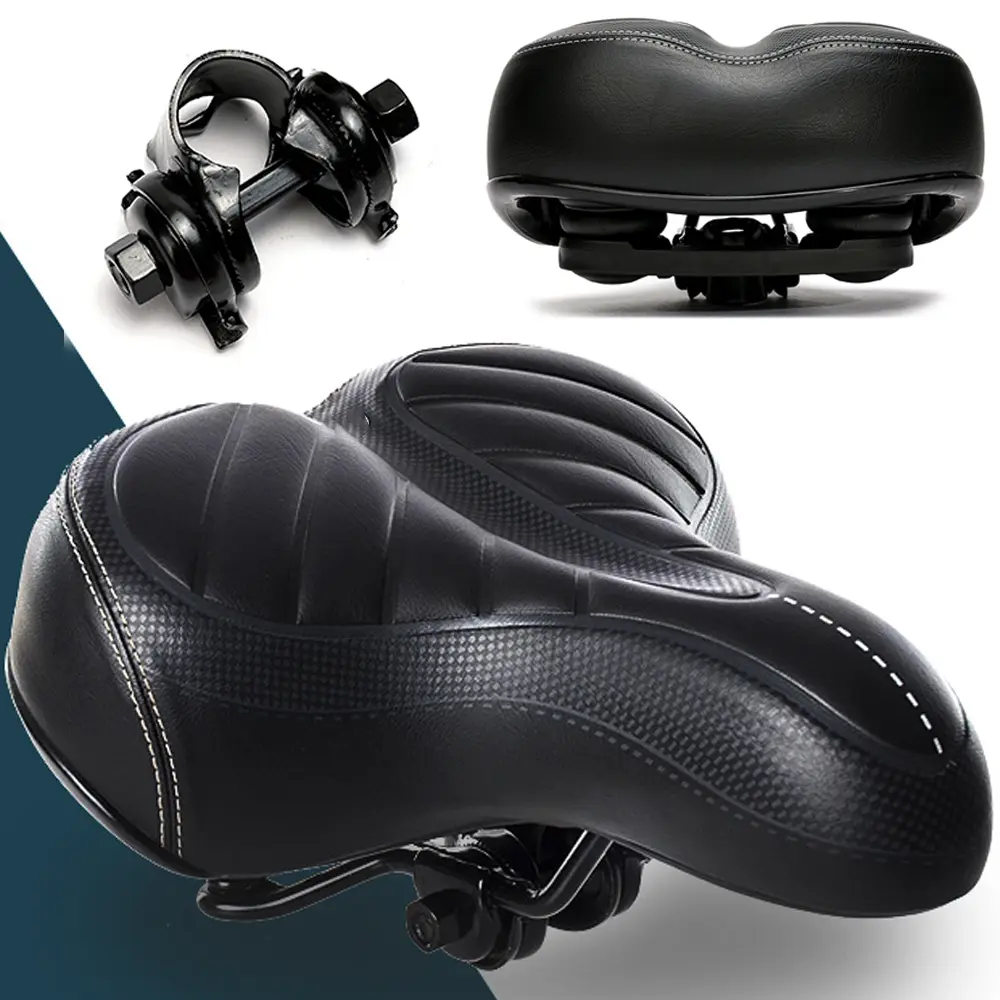 Memory Foam Padded Soft Bike Cushion,Comfort Wide Big Bum Gel E-bike Bicycle Saddle Seat Air Cushion Gel Pad for Indoor/Outdoor - Black