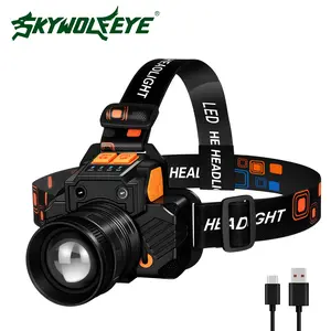 Skywolfeye Rechargeable Motion Sensor Headlamp, 5H Strong Light Mode Brightness LED Headlight, IPX6 Waterproof Head Lamp for Night Fishing, IPX6 Waterproof Head Lamp for Night Fishing, Work, Skiing & Emergency Use Flashlight