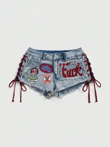 Women's Button Denim Shorts, Summer Fashion Breathable Embroidery Casual Wear, Trendy Fitted Short Pants for Women, Comfortable Daily