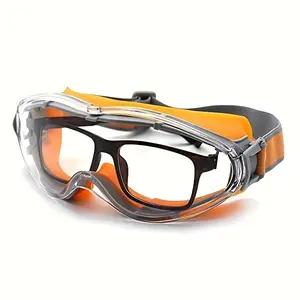 Transparent Orange Polycarbonate Safety Goggles with Adjustable Band, Anti-Fog Lens, Scratch Res Lens, Glasses-Friendly Fit, Ideal for Mowing, Sanding, Automotive & Motorcycle Protective Gear
