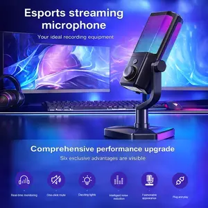 RGB Gaming Mic USB Condenser, Live Streaming Game PC/laptop Compatible, Intelligent Noise Reduction, Plug-And-Play Design, No Battery Needed, Audio