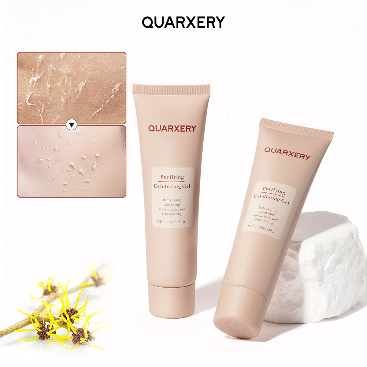 QUARXERY Facial Exfoliating Gel - Mild Exfoliant, Exfoliating Moisturizing Face Scrub with Plant Extracts, Dead Skin Remover to Boost Moisture & Smooth Rough Skin, 50g,travel essentials