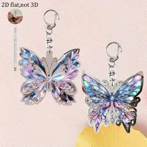 Acrylic Butterfly Charm Pendant Keychain Ring, Crystal Style Butterfly Jewelry Accessory, Elegant 2D Flat Design for Women Girls, Bling Bling Keychains