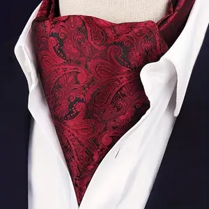 4-piece set of vintage gentleman's paisley bow ties - British elegance |   Double-sided long neck scarf, suitable for office, weddings, and business casual wear - burgundy floral pattern