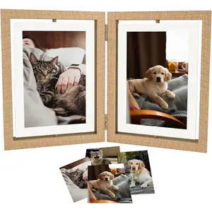 4x6 Picture Frame Rotating Double Sided Display 4 Photos for Desk and Tabletop Wooden Floating Photo Frame with Glass Front Hinged Foldable 4x6in Double Collage Picture Frames for Home and Office