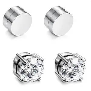 Stainless Steel Magnetic Stud Earrings for Men Women 8MM Non Piercing Clip on Hypoallergenic Square Cubic Zirconia Earrings Set