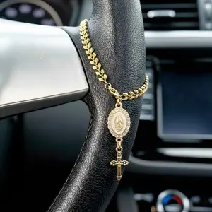 Car Steering Wheel Beaded Pendant Decoration, Rearview Mirror Cross Charm, Unisex Car Interior Accessory, Universal Fit, Boujee Car Accessories, Bling Car Accessories, Car Trinkets, Car Ornament