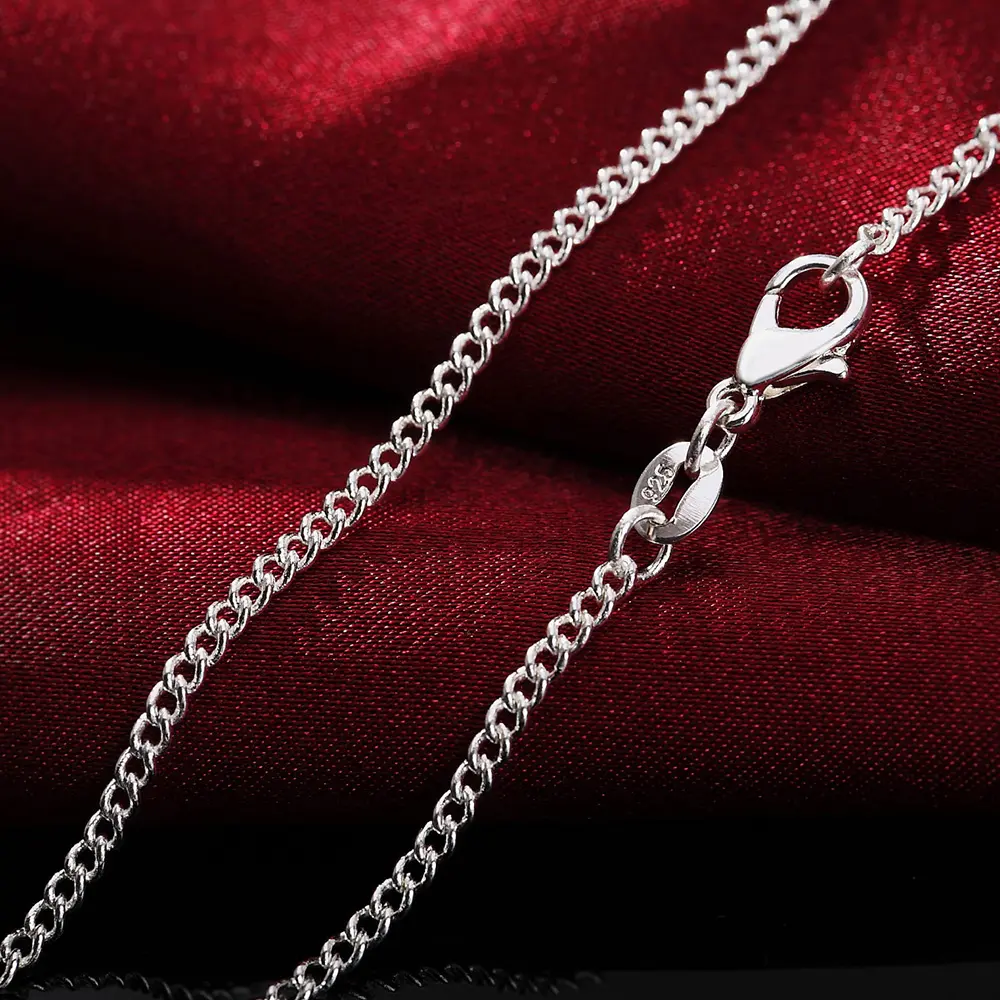 JewelryUSA - New 925 Sterling Silver Necklace 16/18/20/22/24/26/28/30 Inches 2MM String Chain For Women Men  Jewelrys Gifts
