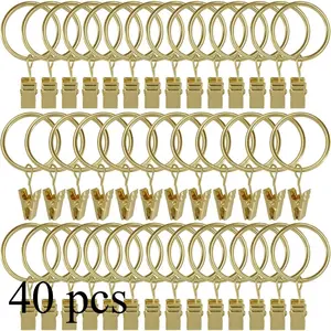 40/36 Pack Curtain Rings with Clips,Drapery Clips with Rings,Drapes Rings 1.26 in Interior Diameter,Fits up to 1 in Curtain Rod,Gold/Black Color,Hand Tools Kits