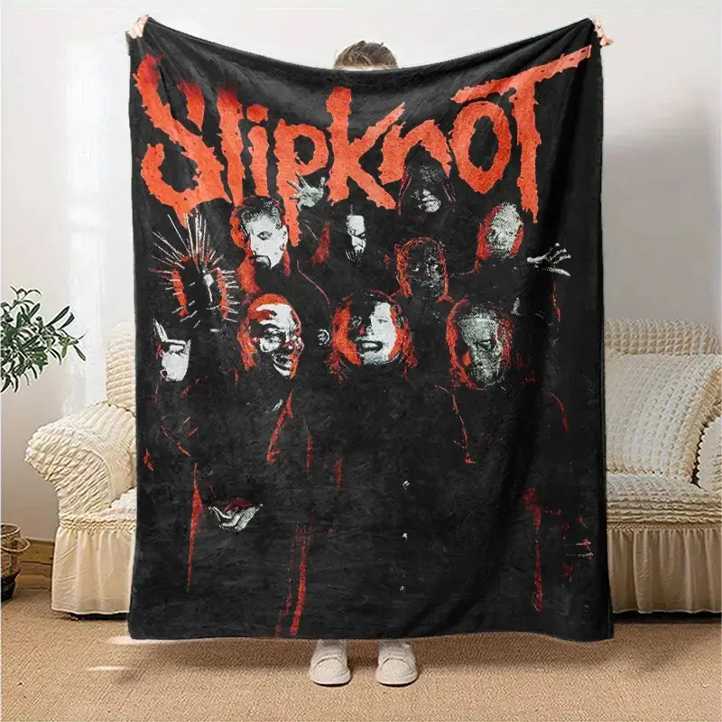 Slipknot Band Print Cotton Flannel Blanket - Soft, Wrinkle Resistant, Breathable, Durable, Lightweight, Multi-Size, All-Season Use, Machine Washable, Ideal for Camping, Bedroom Bedding Throw, Retro Look