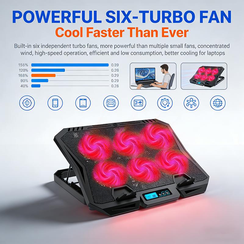 Laptop Cooler with 7-Level Adjustable Fan Stand and Display Screen Base