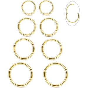 Milacolato 8Pcs 16G G23 Titanium Hinged Clicker Nose Hoops - Minimalist Unisex Easy Opening Segment Rings for Daily Wear, Septum, Lip, Helix, Cartilage, Daith, Tragus, Sleeper Earrings Body Piercing