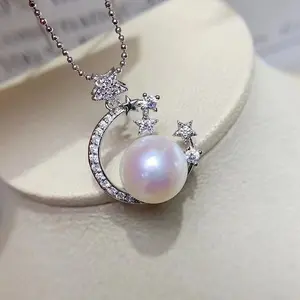 NC39-Galaxy Series, S925 Moon and Star Cultured Freshwater Pearl Necklace – Elegant Accessory for Celestial Inspiration