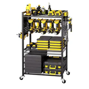 VEVOR 4-tier Tool Organizer Cart,  150 lbs Load Capacity, Floor Stand Rolling Drill Holder and Stability Storage Rack, Heavy Duty Garage Floor Rolling Storage Cart for Workshop, Garage, Black