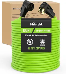 Nilight 100FT 50 Amp RV Extension Cord 250V Heavy Duty 6/3+8/1 Gauge Pure Copper STW Wire UL ETL Listed 4 Prong 14-50P 14-50R Weatherproof Suit for EV Trailer Campers Bright Green Home Outdoor, 100Ft Long