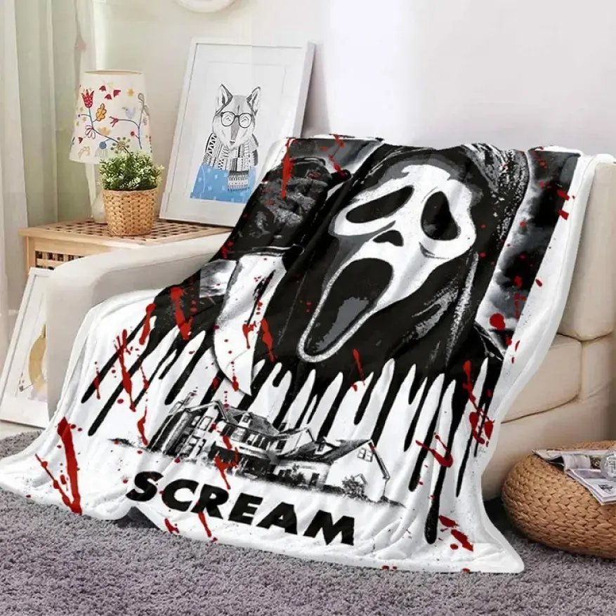 Ghostface Throw Blanket Ultra-Soft Warm No Pilling Mask Horror Perfect For Movie Nights Lightweight Adults Teens Horror Scream Horror Flannel Blanket, Gothic Halloween Fleece Throw Blanket for Couch Sofa Bed, Spooky Horror Movie Fan Room Decor