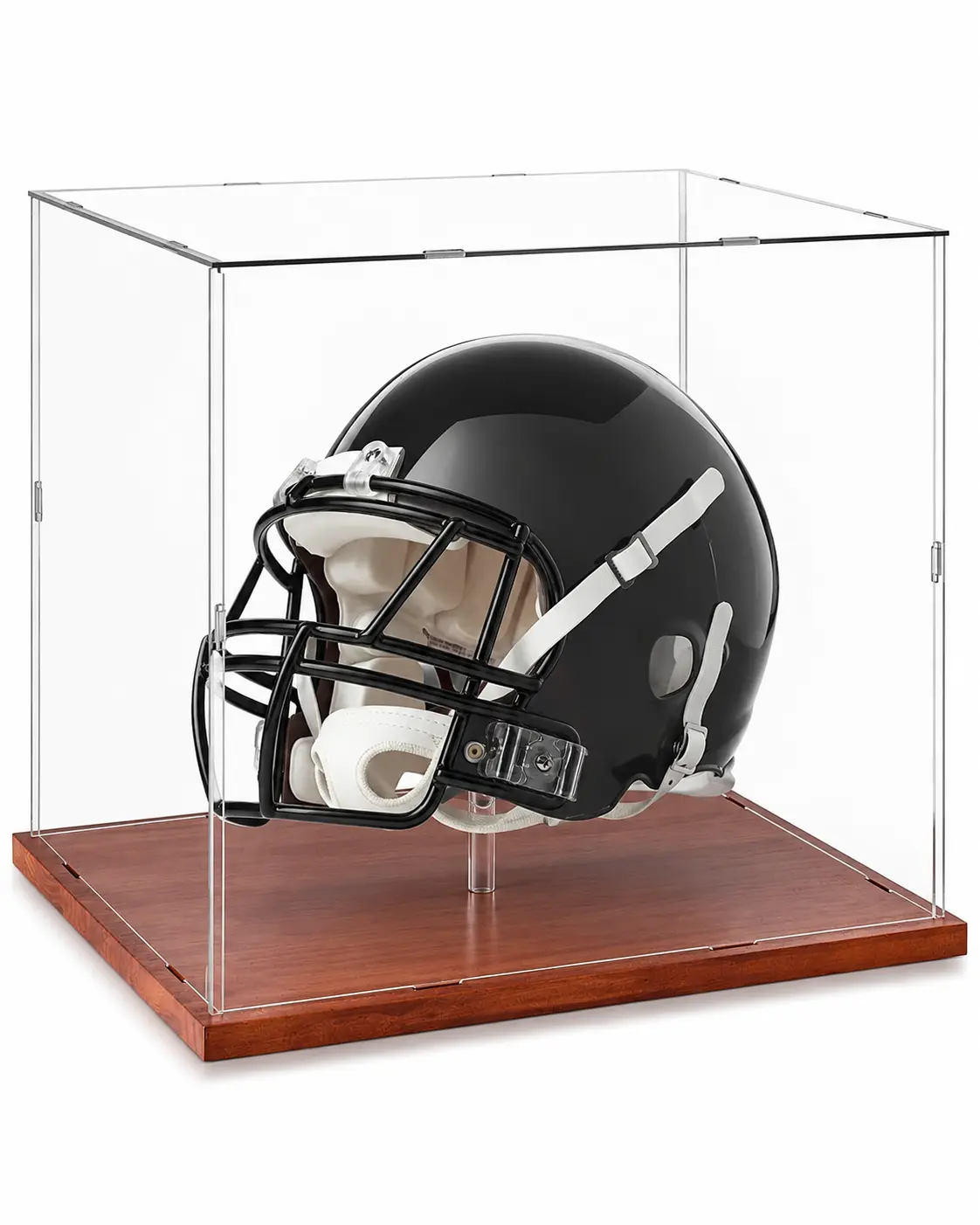 Full Size Helmet Display Case with Clear Acrylic Cover and Wooden Base, UV-Protected Helmet Display Box for Football, Baseball, Motorcycle & Racing Helmets, 15.4 x 11 x 11.8 in