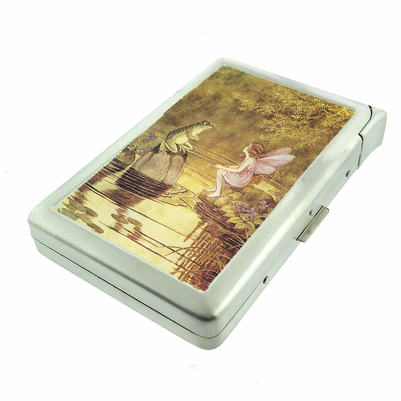 Whimsy Fairy and Frog Metal case with Built in Lighter