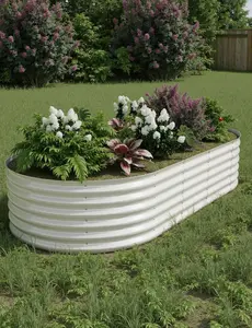 2Pcs 8x4x1.5FT Galvanized Steel Raised Garden Beds, Heavy Duty Planter Boxes with Open Bottom, Quick-Install Easy-Assembly Outdoor Durable Green Beige Home Supplies for Vegetables, Fruits