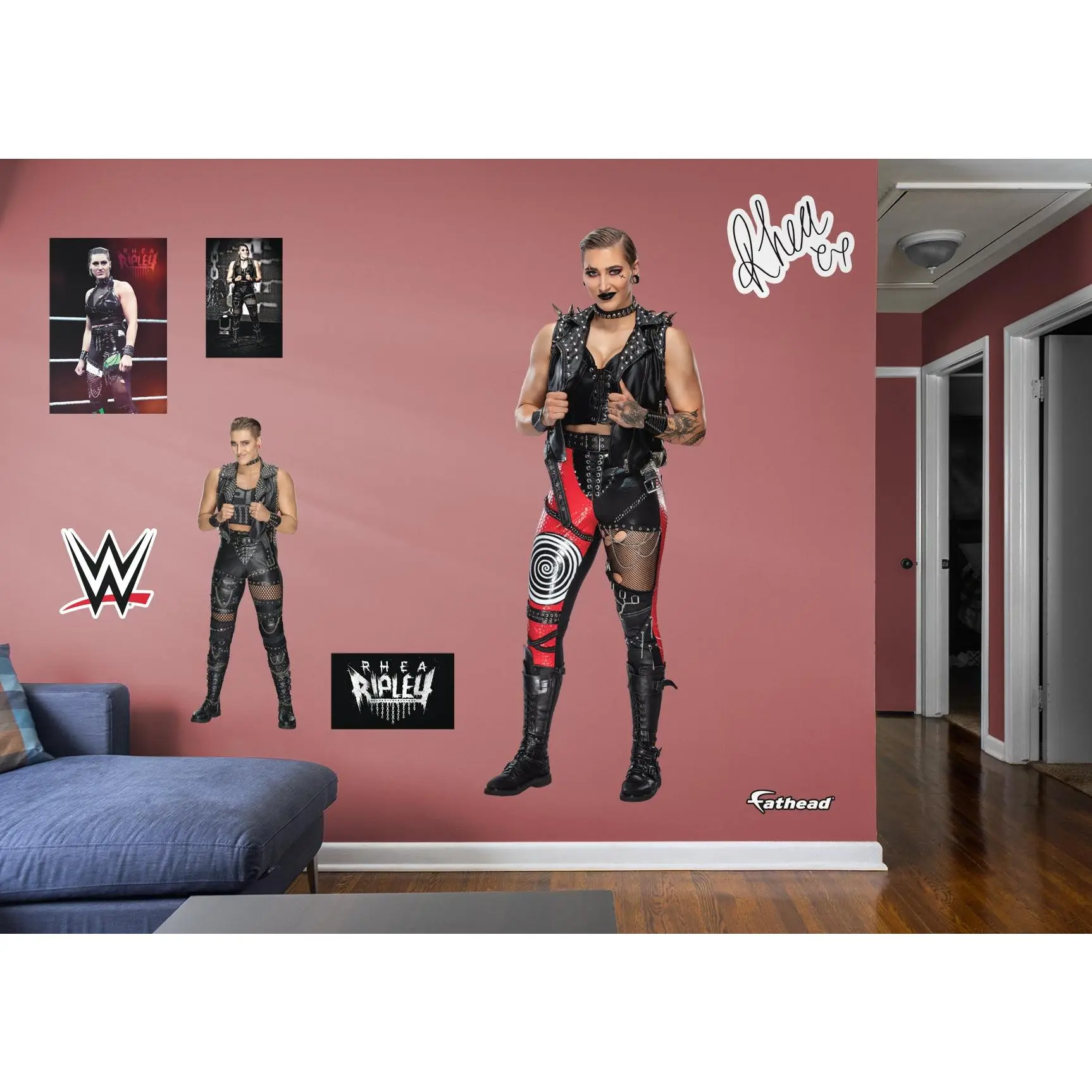 Official WWE Bold Rhea Ripley RealBig Collection #1 Large Smooth Decorative Wall Sticker - Adhesive Film, Stain-Resistant, Reusable, Seamless Peel-and-Stick Home Decor for Fans, Accent Wall, Sticker Deco, Resists Fading, Fade-Resistant
