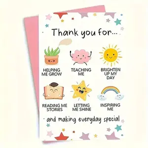 Teacher Appreciation Card, 1 Count Cute Cartoon Pattern Adorable Design Gender Neutral Greeting Card with Envelope, Positive Message Card, Inspirational Card, Message Card, Perfect Thank You Gratitude Gift for Teacher, Family, Friend, Lover