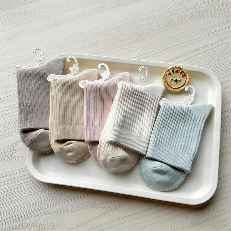 Women's Vintage Ribbed Basic Cozy Absorbent Mid-Calf Pure Cotton Crew Socks - Aesthetic, Breathable, Skin-Friendly for Girls' Sophisticated Look & Minimalist Lifestyle Fresh Color Accent All-Day Comfort