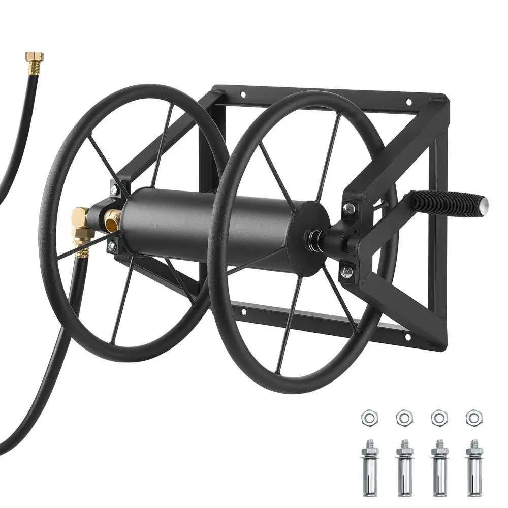 VEVOR Wall Mounted Garden Hose Reel 200ft 5/8 in Manual Hose Winder Brass Fitting