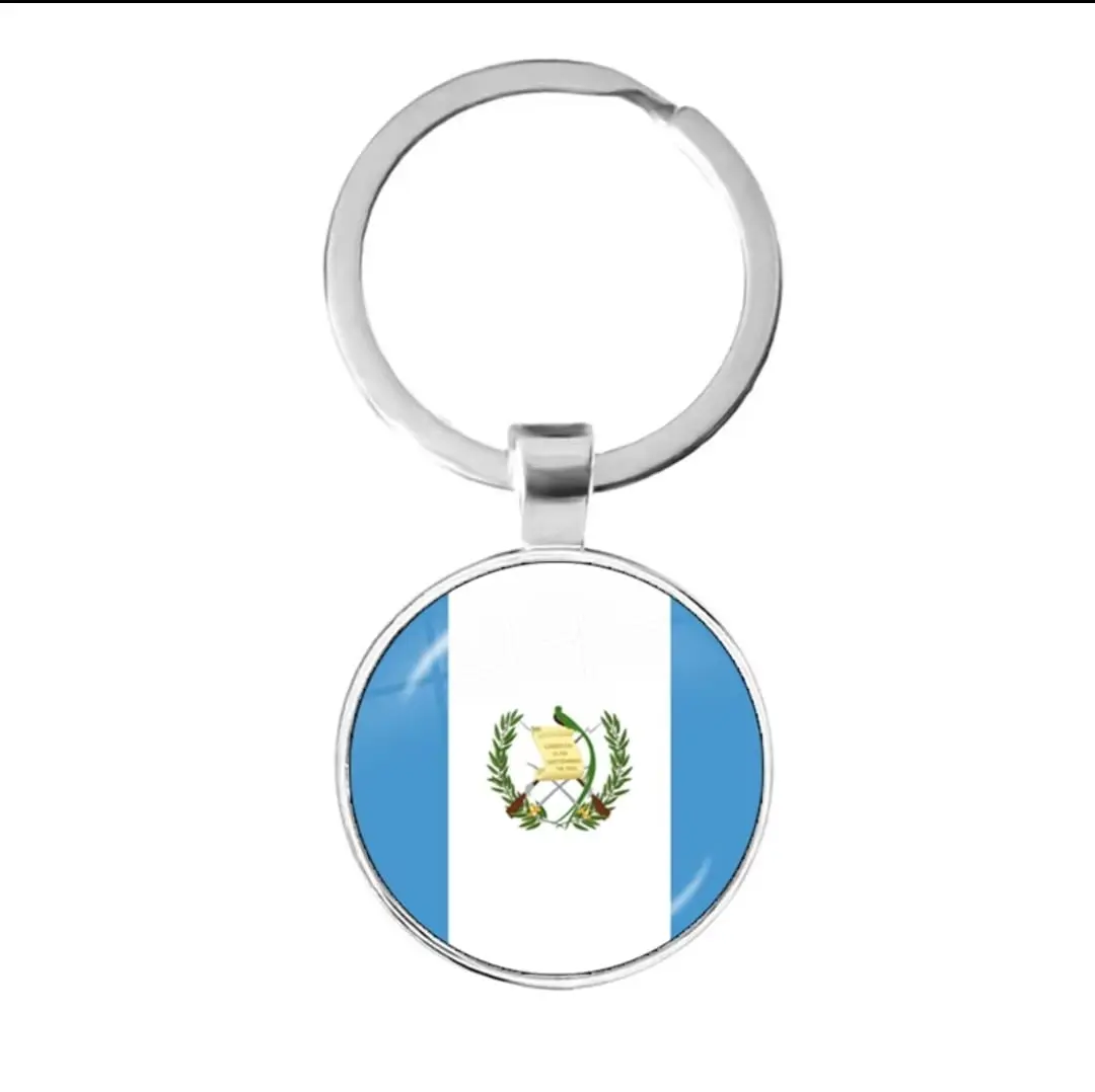 Guatemala Flag Color Round Metal Alloy KEY CHAIN Ring Keychain NEW