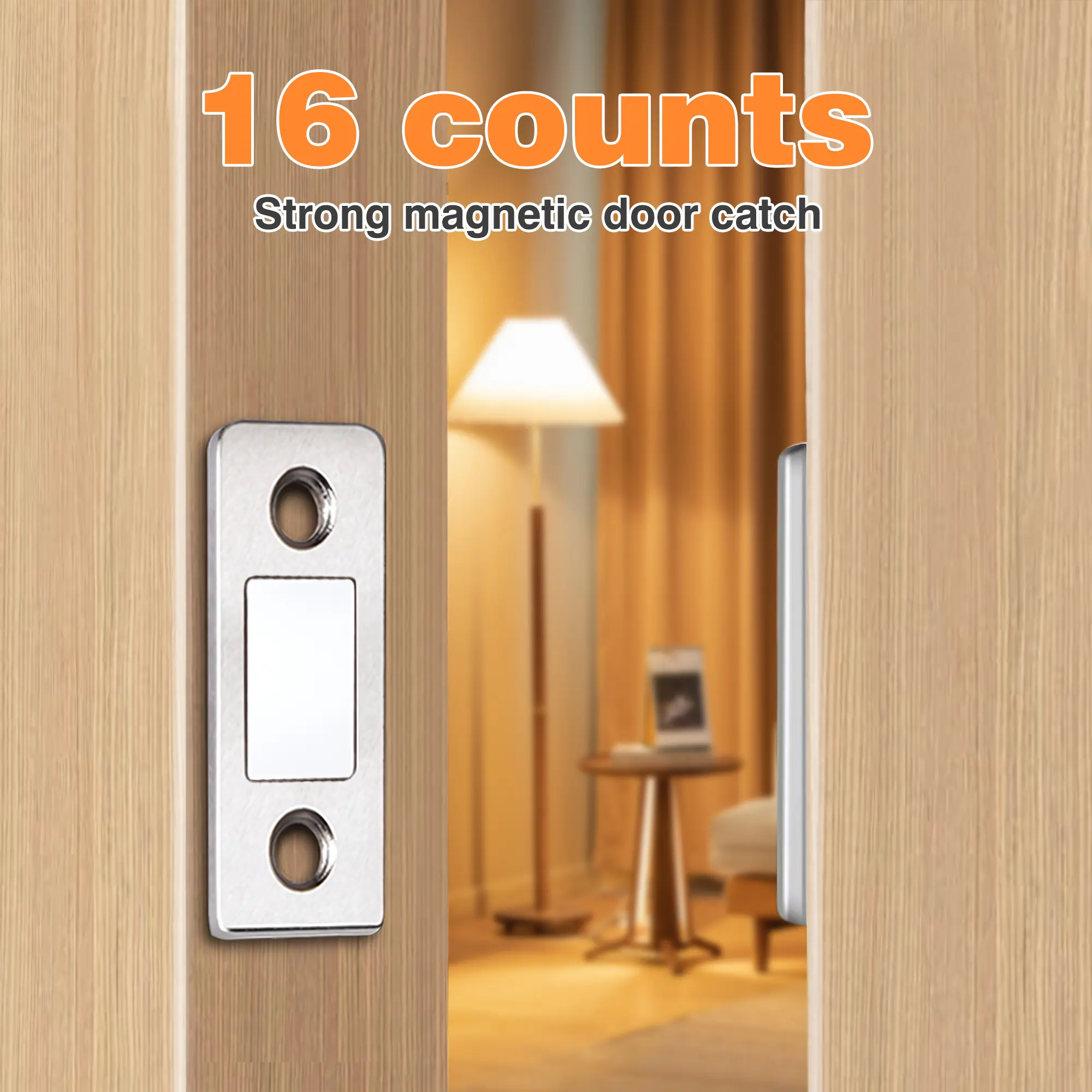 16-Count Corrosion-Resistant Metal Magnetic Drawer Catches (0.11in Thick Thin Profile) - No-Punch Adhesive + Screw Installation, Strong Hold, Cabinet Locks for Drawers, Sliding Wardrobes, Easy to Set Up