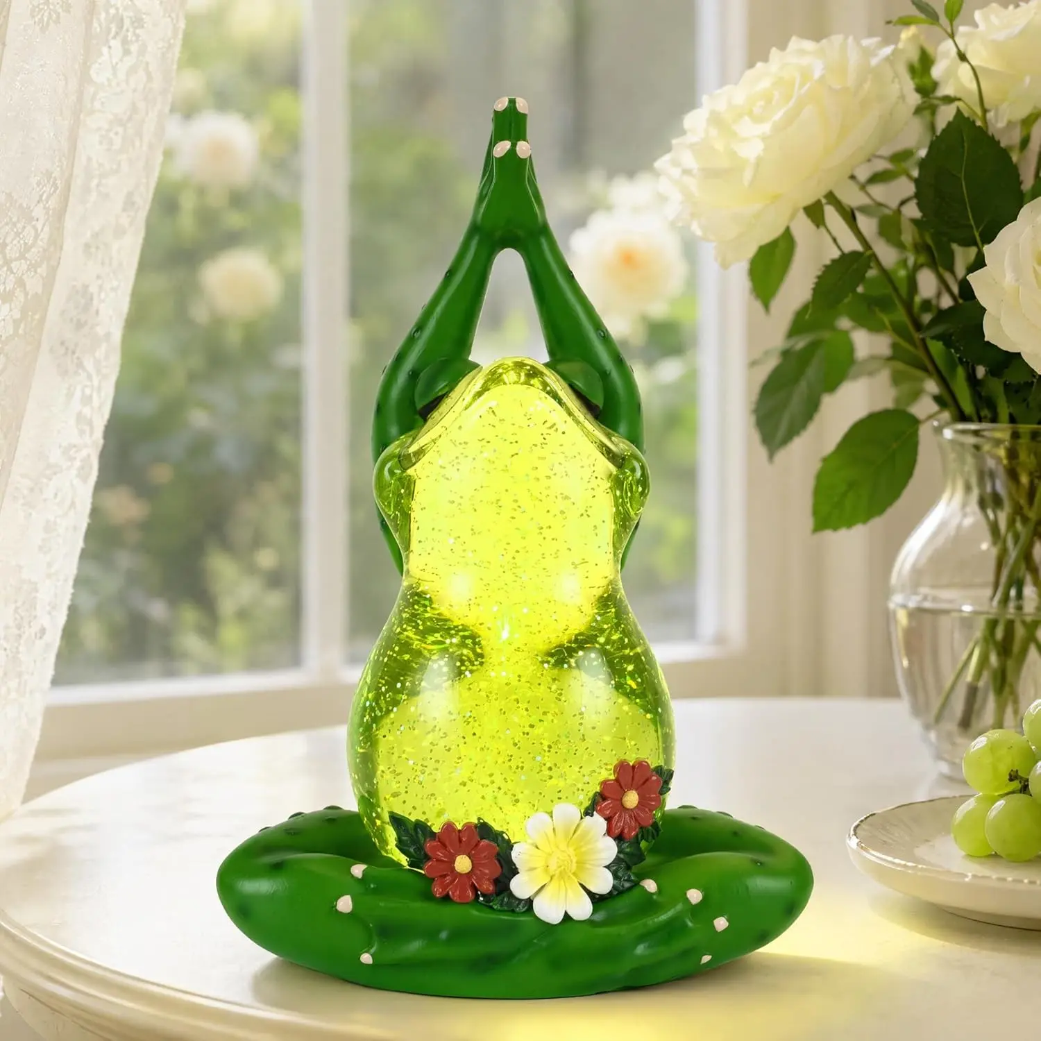 Swirling Glitter Snow Globe Decor with 6H Timer, USB/Battery Operated, Spring Figurine for Spring Holiday Home Decor and Gift (Frog)