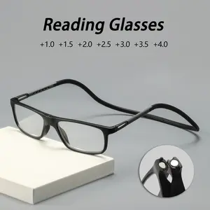 Unisex Square Plastic Magnetic Over-Ear Detachable Reading Glasses, Retro Casual Lightweight Durable Glasses Fashion Eyewear for Men and Women, High Quality Eyewear Reading Eyeglasses