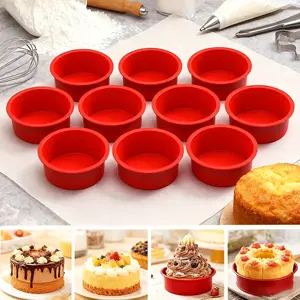 10 Pcs Silicone Mini Cake Pans, Non-Stick Baking Molds, 4 Inch Cupcake Molds, Reusable Pastry Bowls for Rainbow Cakes, Cheesecakes, Dessert Mousse, Home Baking, Kitchen Utensils, Christmas Baking