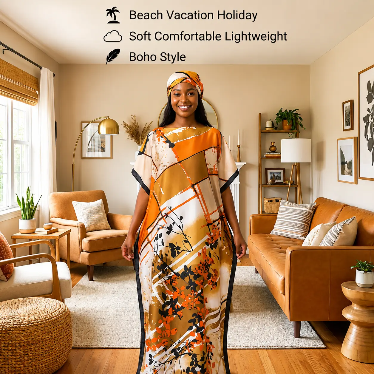 Women's Colorblock Print Long Relaxed Fit Scarf-Poncho Set, Soft Comfortable Casual Shawl, Beach Outdoor Wear Sunproof Swimwear Coverup, All-Seasons Fashion Accessory for Spring Style Upgrade